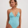 NA-KD Badpakken Zonder Beugel Bustier Badpak Dames Hemelsblauw