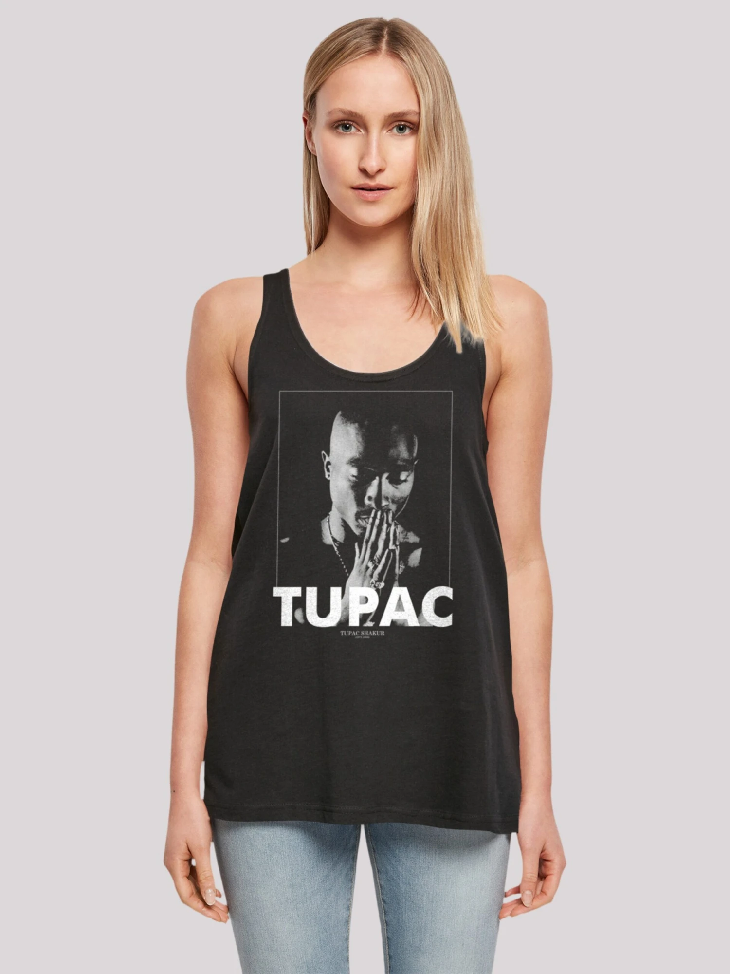 F4NT4STIC Tanktops Top Tupac Shakur Praying Dames Zwart 3 F4NT4STIC Tanktops Top Tupac Shakur Praying Dames Zwart - Afbeelding 3