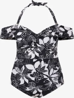 Ulla Popken Halter Badpakken Badpak Dames Zwart / Wit