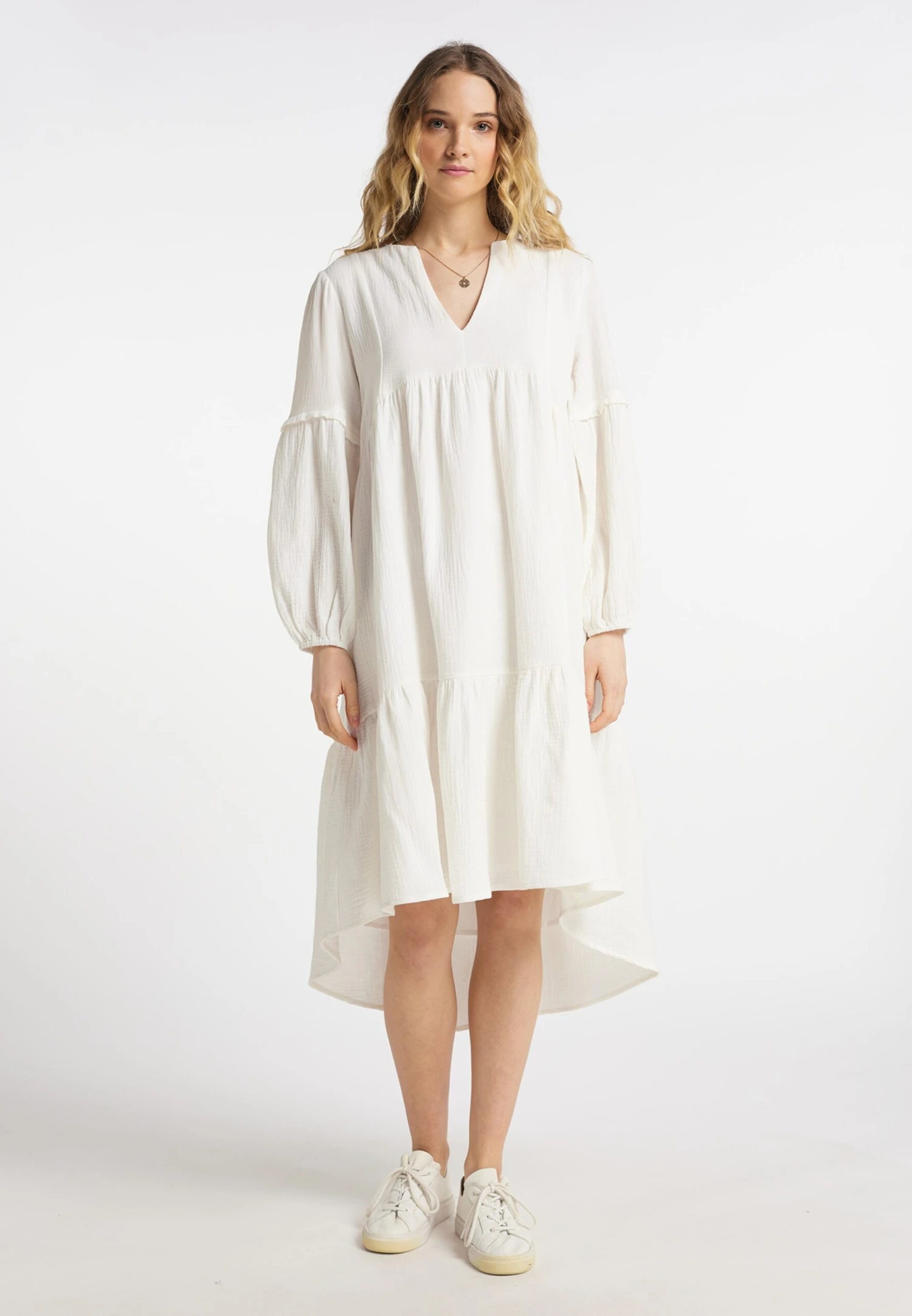 DreiMaster Vintage Midi Jurken Jurk Dames Wolwit 4 DreiMaster Vintage Midi Jurken Jurk Dames Wolwit - Afbeelding 4