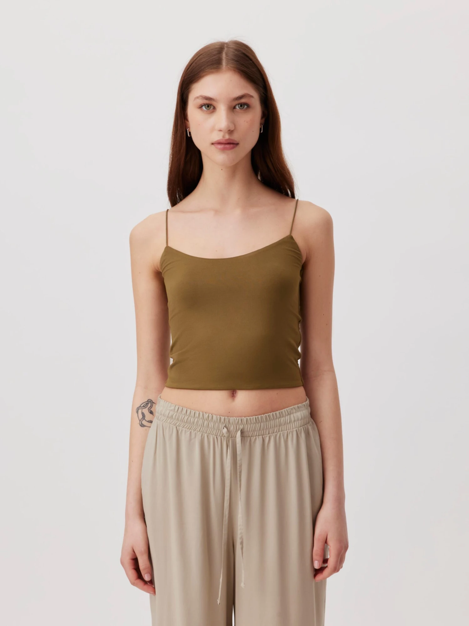 Crop Tops Top Eda Dames Olijfgroen 2 Crop Tops Top Eda Dames Olijfgroen - Afbeelding 2