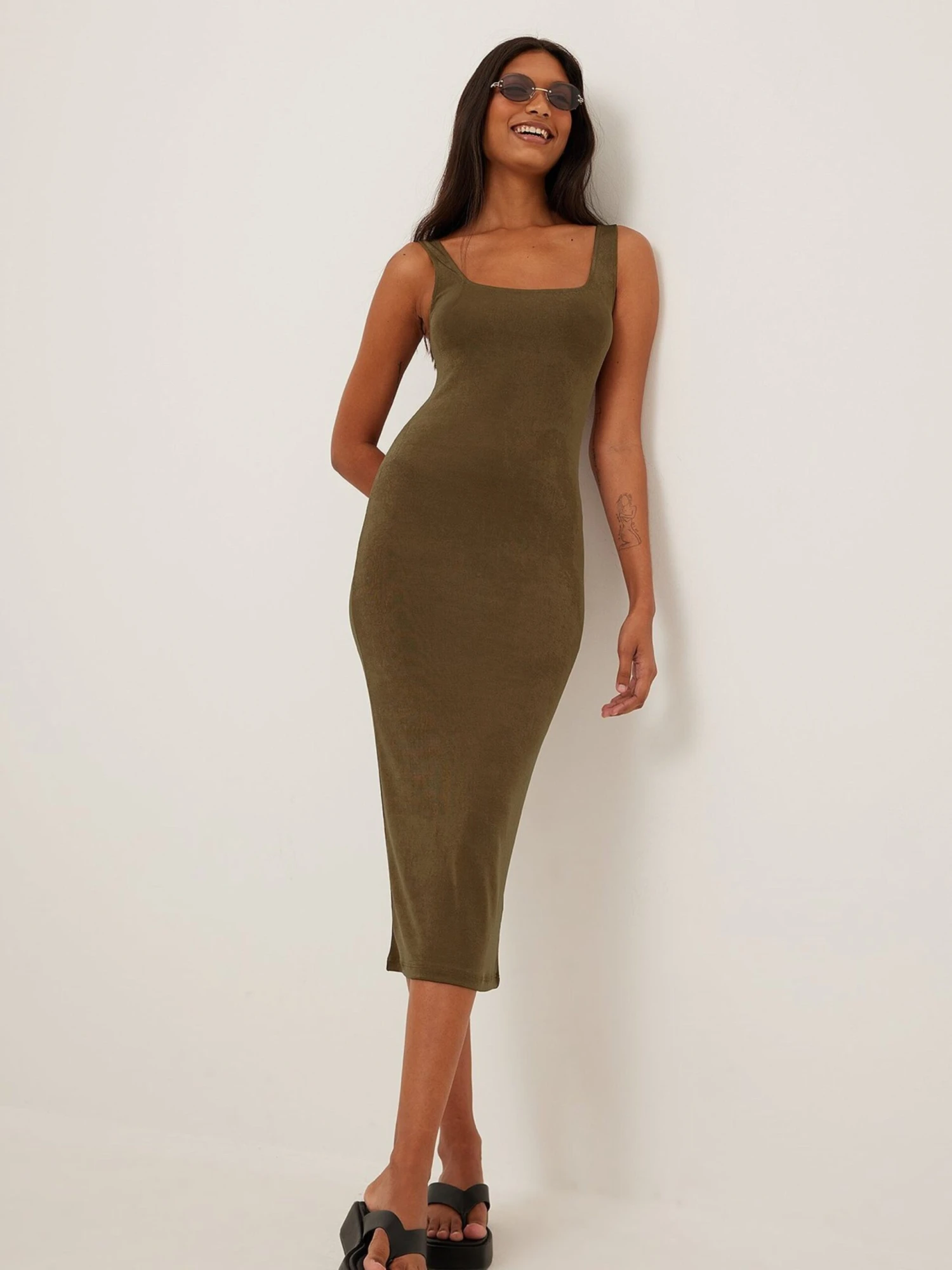 NA-KD Midi Jurken Jurk Dames Sepia 1 NA-KD Midi Jurken Jurk Dames Sepia